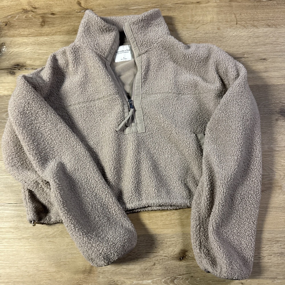 Women Abercrombie & Fitch, Soft A&F Sherpa Teddy Bear Half Zip Fleece S Cropped